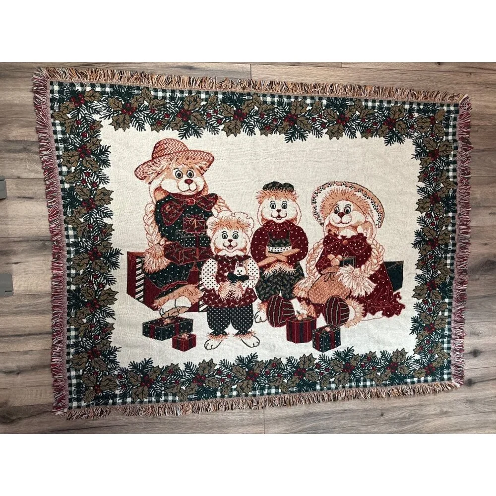 Christmas Bunny Family Tapestry Throw Blanket 46 x 59 Inches Cotton Goodwin Weav